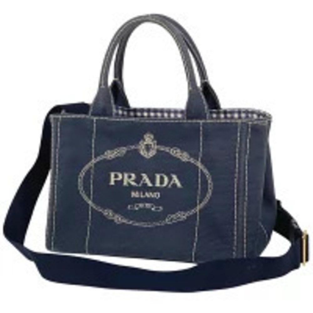 Prada Blue Bag Shoulder 2way Tote Navy Canapa Denim Blue - Picture 2 of 7